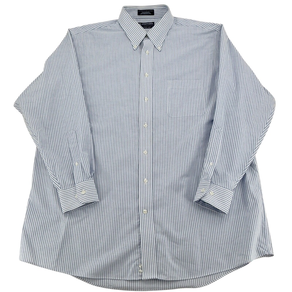 Stafford Oxford Shirt Mens 17.5 34/35 Blue White Striped Button Down Classic‎